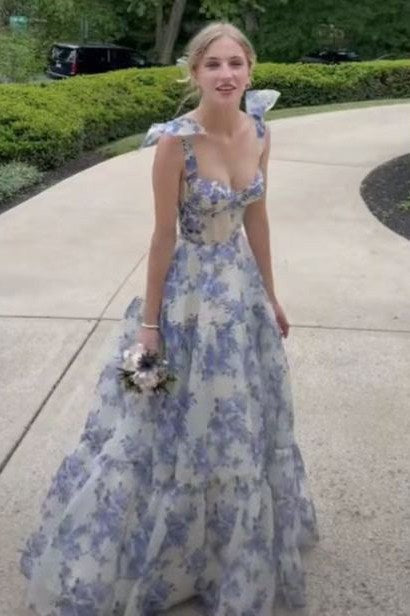 White floral sales prom dress