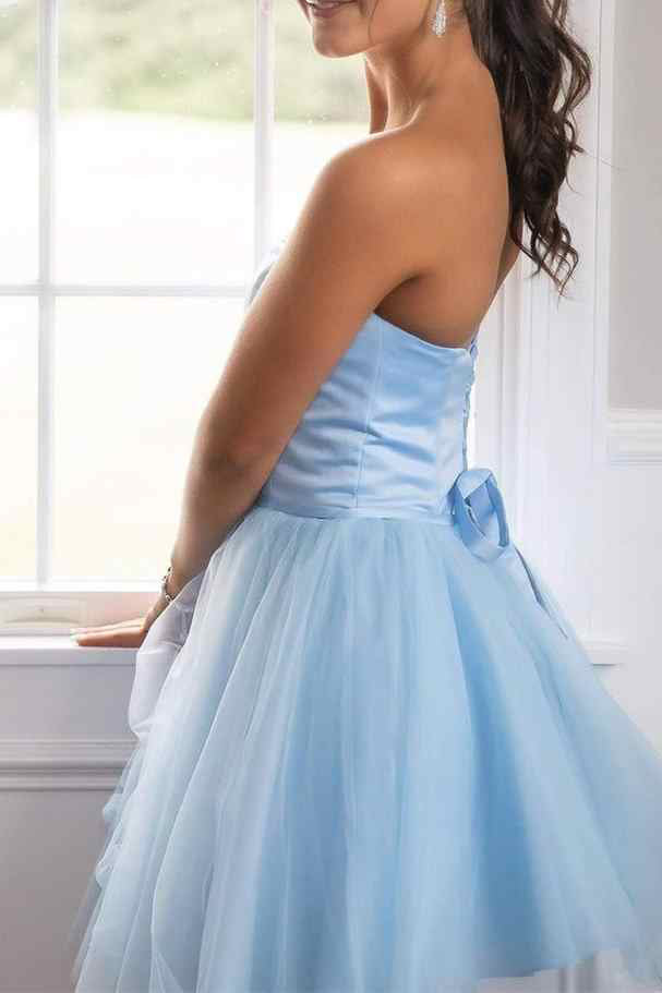 A Line Lace up Light Blue Tulle Strapless Short Homecoming Dress –  Laurafashionshop