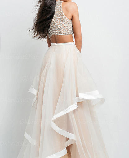 2 piece high outlet low prom dress