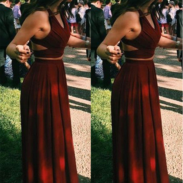 two piece burgundy two piece prom dresses