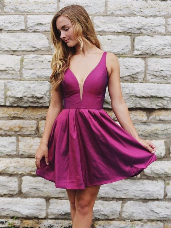 A line deep v neck best sale short dress