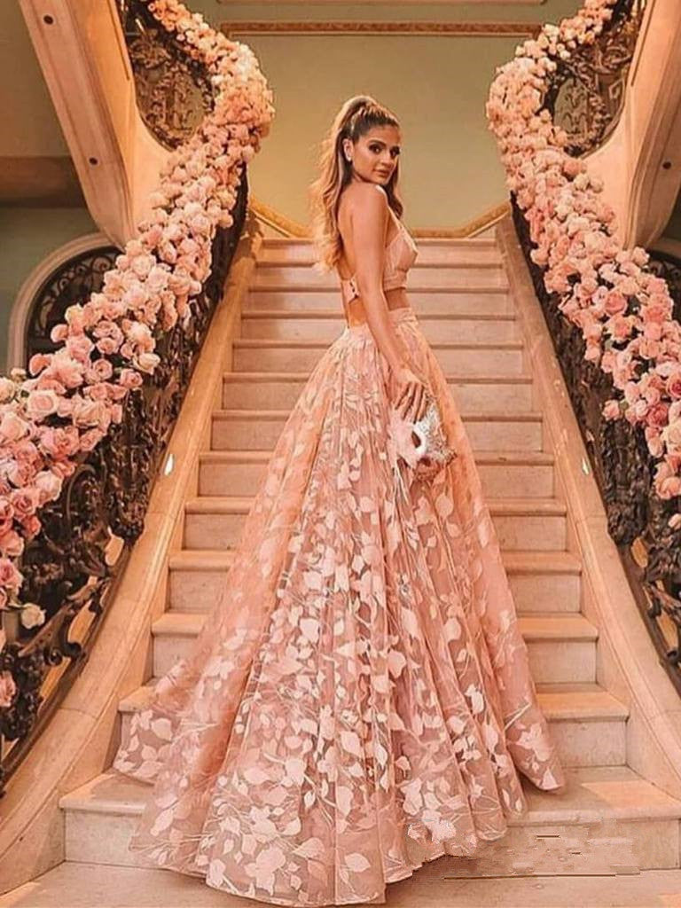 Two Piece Open Back Lace Long Fancy Prom Dresses Formal Wedding Dress –  Laurafashionshop