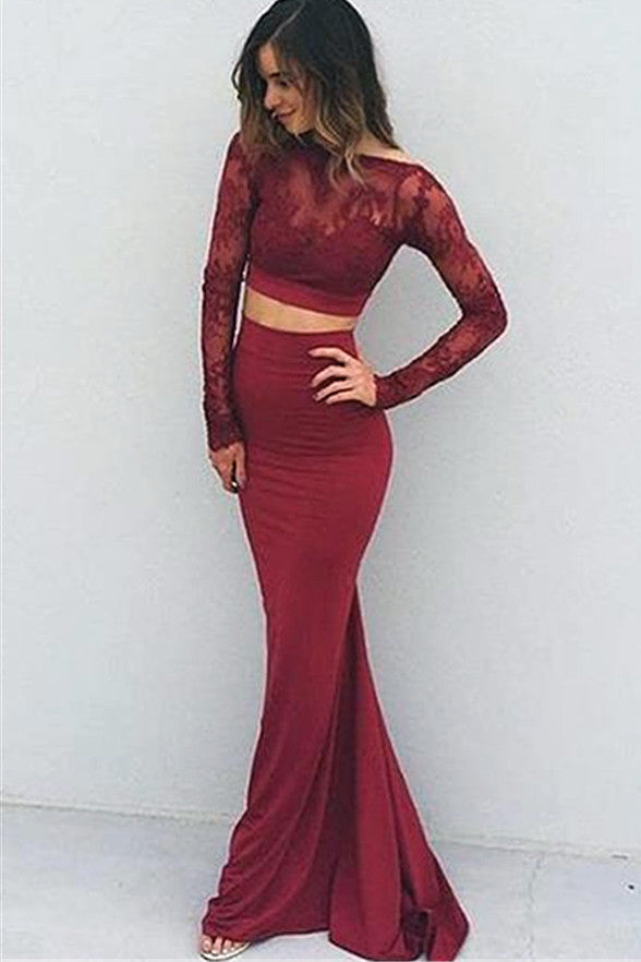 Maroon 2 Piece Prom Dresses