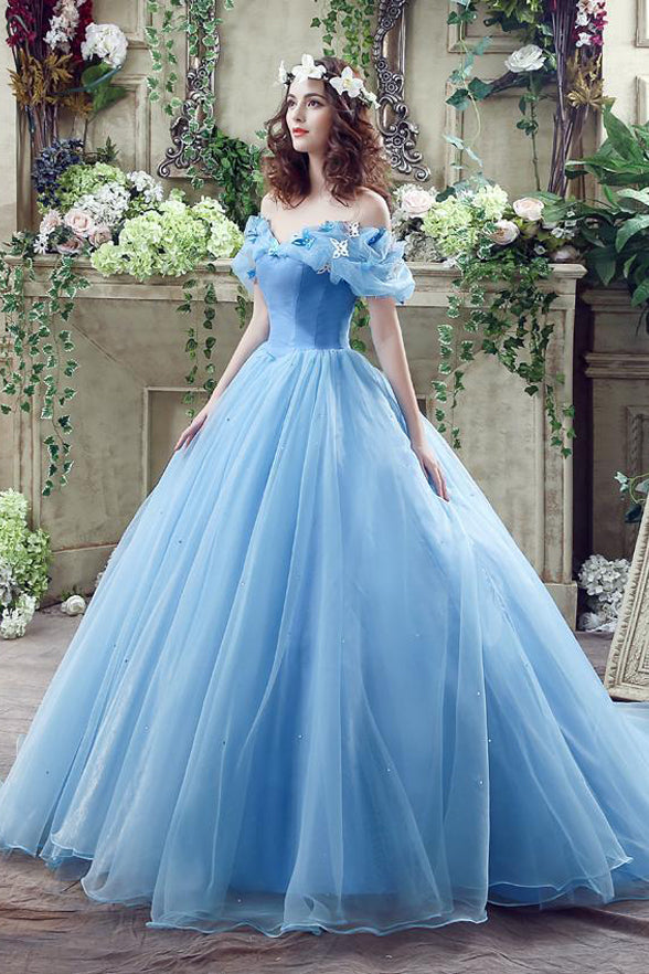 Princess Ball Gown Light Blue Dresses Evening Dress –