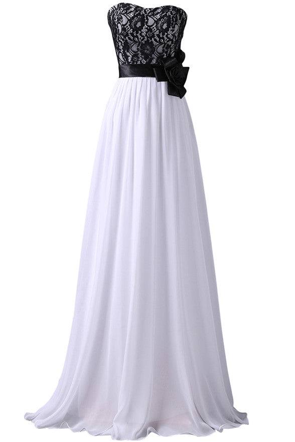 long white strapless chiffon prom dress