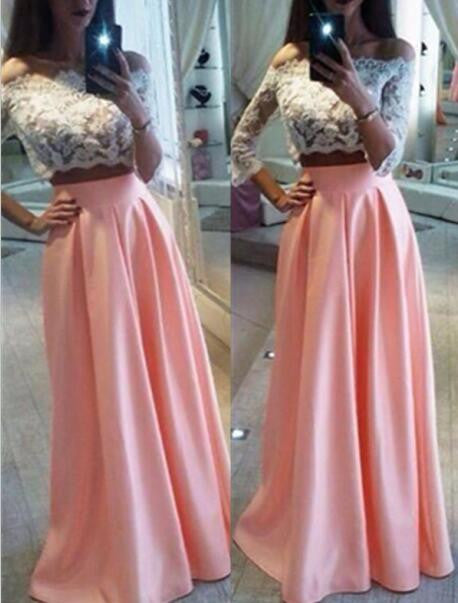 Peach and White Prom Dress