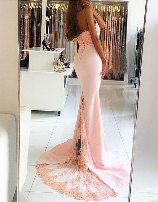 Pink Lace Satin & Feather Halter Mermaid Prom Gown - Xdressy