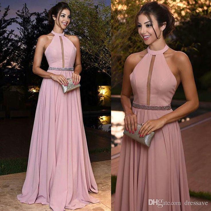 Pretty Light Pink Halter Long Formal Dresses, Pink Formal Dresses, Formal  Gowns, Evening Dresses, Fo on Luulla