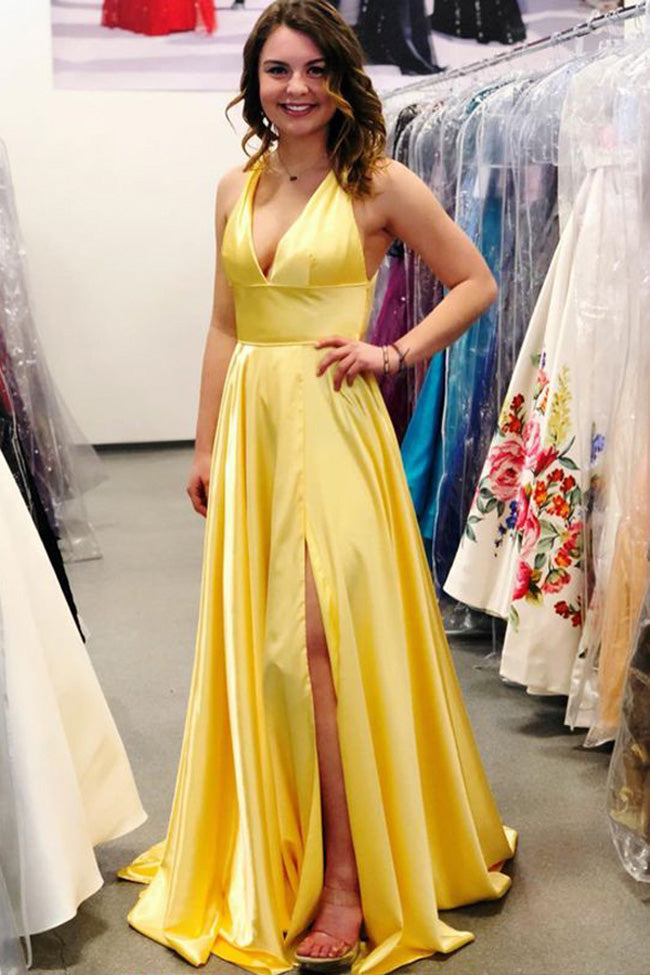 Yellow satin dresses