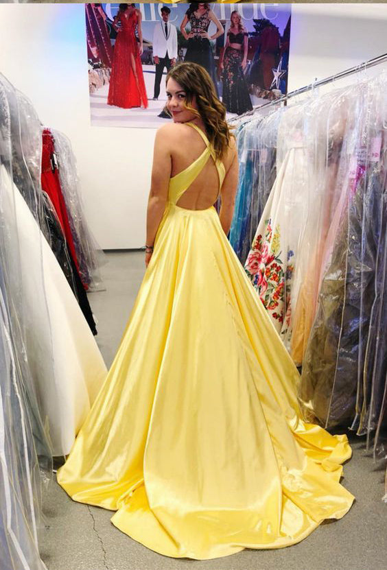 Yellow satin dresses