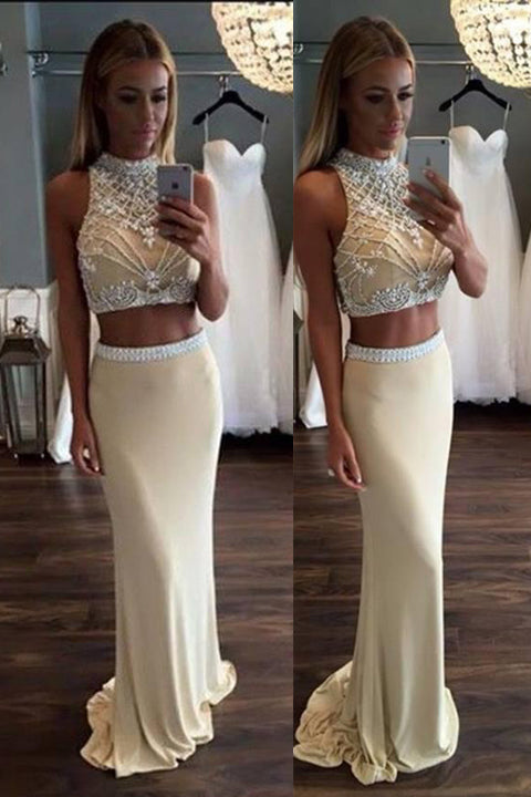 Lace Two Piece Prom Dresses 2017 Sexy Formal Evening Gowns, 45% OFF