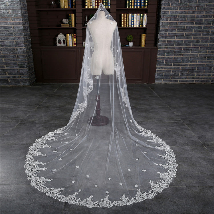 Lace Appliques Edge Ivory Wedding Veil Long Accessories Bridal Veils –  Laurafashionshop