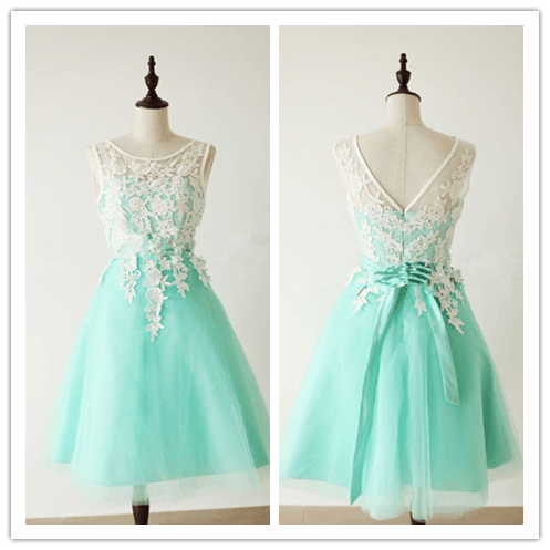 Mint Green Lace Cute Homecoming Dresses Prom Dresses
