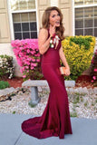 Mermaid V-Neck Sleeveless Chiffon Party Dress Burgundy Deep Prom Dress