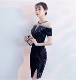 Chic Short Sleeves Black Sequin Mermaid Shiny Short Homecoming Dresses Prom Dress Party Gown