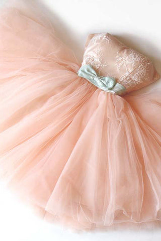 Blush Pink Homecoming Dresses,Strapless Lace Homecoming Dress,Short Prom Party Dress