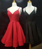 Simple Real Picture Red Satin Spaghetti Straps Short Homecoming Dresses Graduation Dress