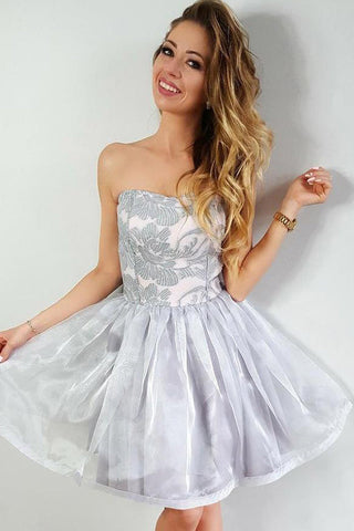 Fashion Strapless Silver Appliques Short Homecoming Dresses Prom Hoco Dress Party Gowns