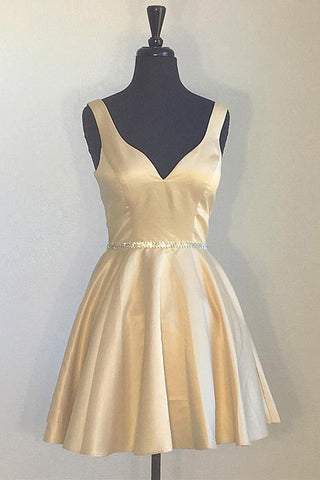 Simple A Line V Neck Real Picture Yellow Short Prom Dress Homecoming Dresses For Party