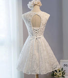 A Line White Lace Open Back See Through Short Prom Dress Homecoming Dresses For Party