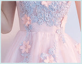 A Line Princess Pink Homecoming Dresses Short Lace Appliques Prom Graduation Dress