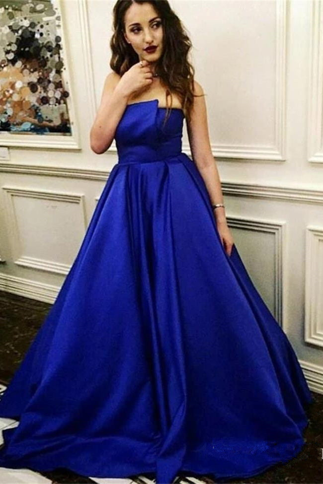 Elegant A Line Strapless Royal Blue Prom Dresses Formal Evening Dress ...