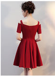 Elegant Short Sleeves Burgundy Charming Prom Dress Homecoming Dresses Party Gowns