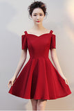 Elegant Short Sleeves Burgundy Charming Prom Dress Homecoming Dresses Party Gowns