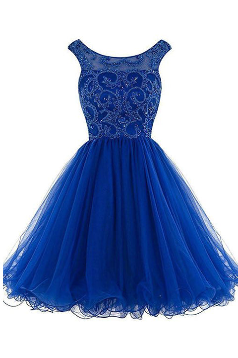 Back Short Royal Blue Beaded Open Homecoming Dresses Prom Gowns Cockta ...