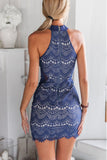 Navy Blue New Arrival Lace High Neck Mermaid Short Prom Homecoming Dresses Party Dress