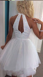 Hot Sales White Beadings Open Back Short Prom Cute Dress Homecoming Dresses Party Gowns