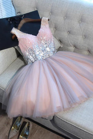 Hot Sales V Neck Homecoming Dress Sequin Short Prom Dresses Cute Dress Party Gowns