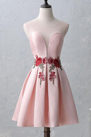 Deep V Neck Pink Appliques Homecoming Dresses Short Prom Dress Party Gowns