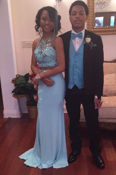 Light blue prom dress best sale and tux