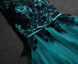 Hot Sales Navy Blue Lace Green Prom Dresses Evening Dress Back V Prom Gowns