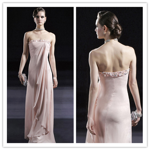 Beaded strapless Custom Charming draping chiffon beautiful peachy pink pageant dresses